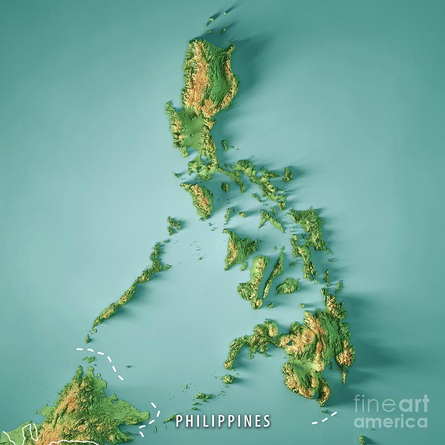 Philippines d render topographic map color border digital art by frank ramspott