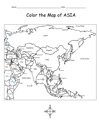 Color the map of asia teaching resources