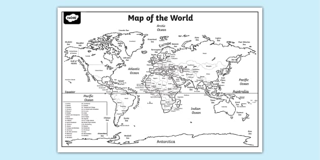 World map labelled