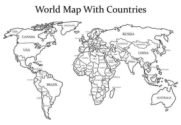 Black and white world map with countries world map printable color world map world map coloring page