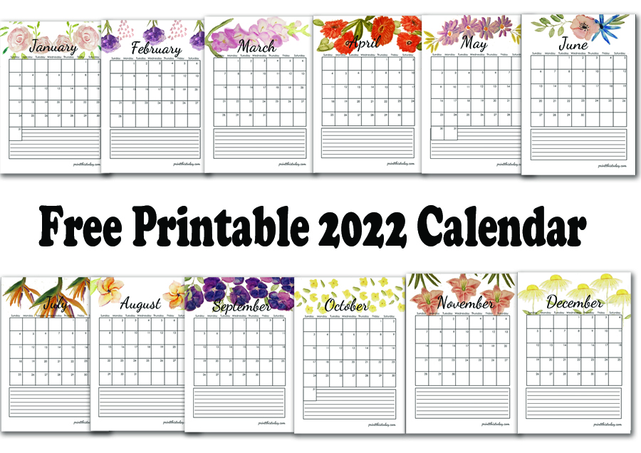 Free printable floral calendar