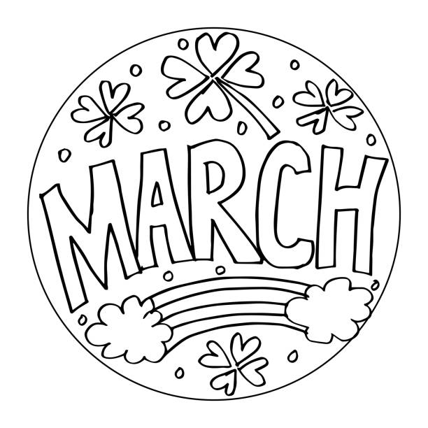 March coloring pages for kids stock illustration