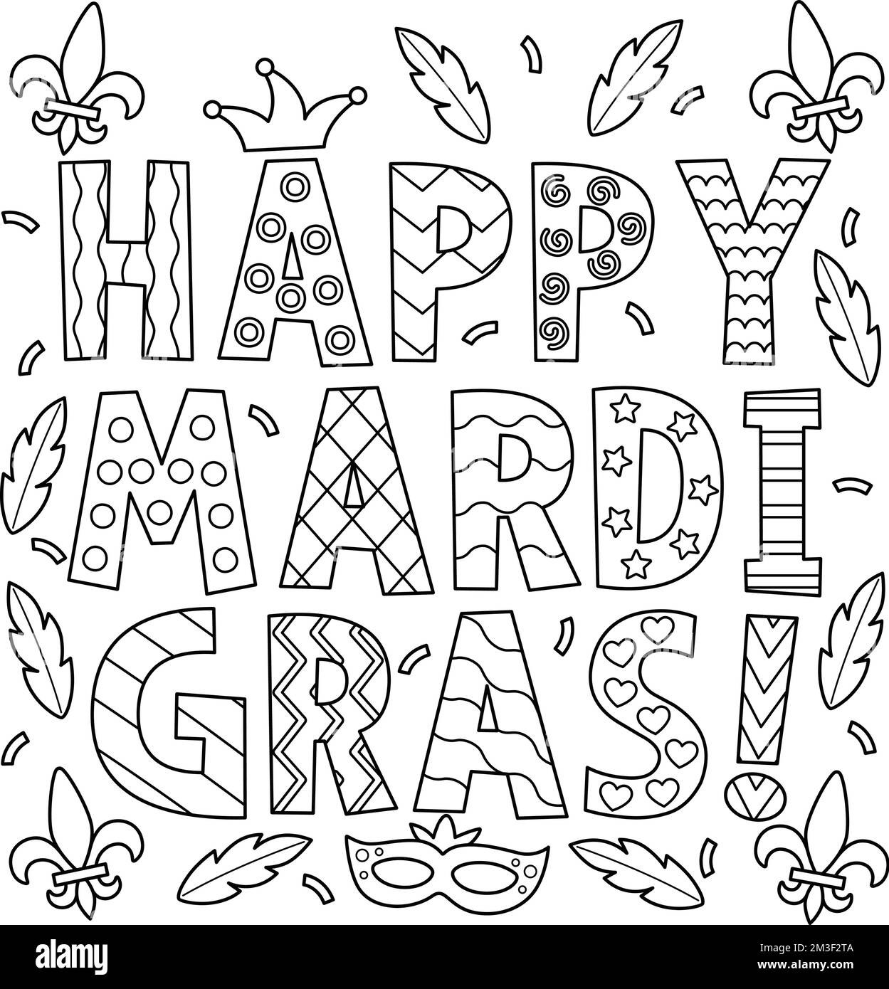 Happy mardi gras coloring page for kids stock vector image art