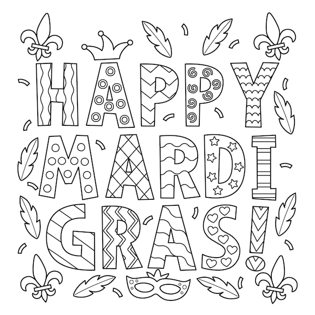Premium vector happy mardi gras isolated coloring page for kids