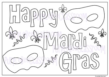 Mardi gras coloring page by the purple bee classroom tpt