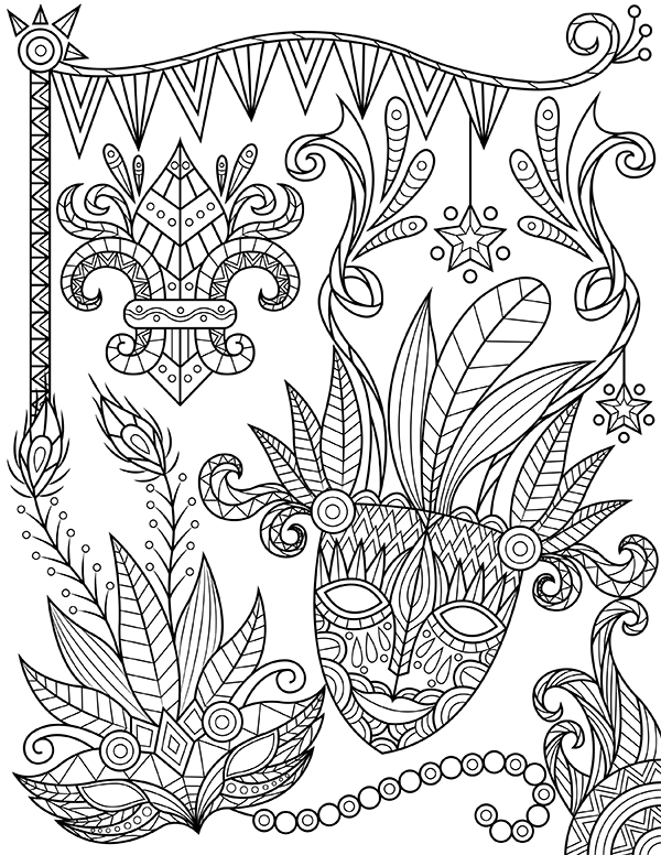 Printable mardi gras adult coloring page