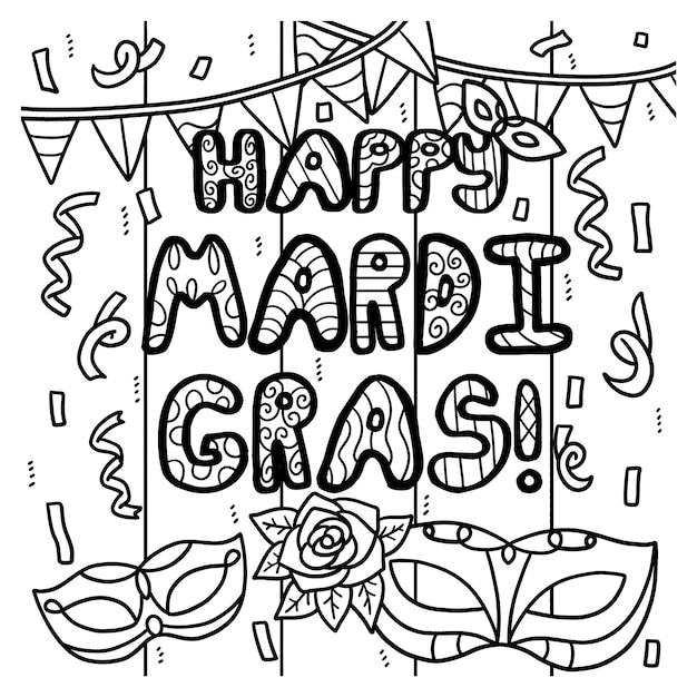 Premium vector happy mardi gras coloring page for kids