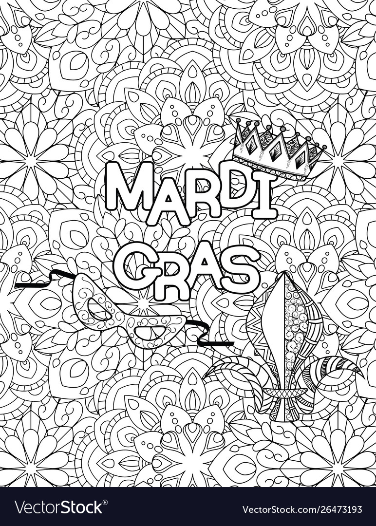 Mardi gras coloring page royalty free vector image