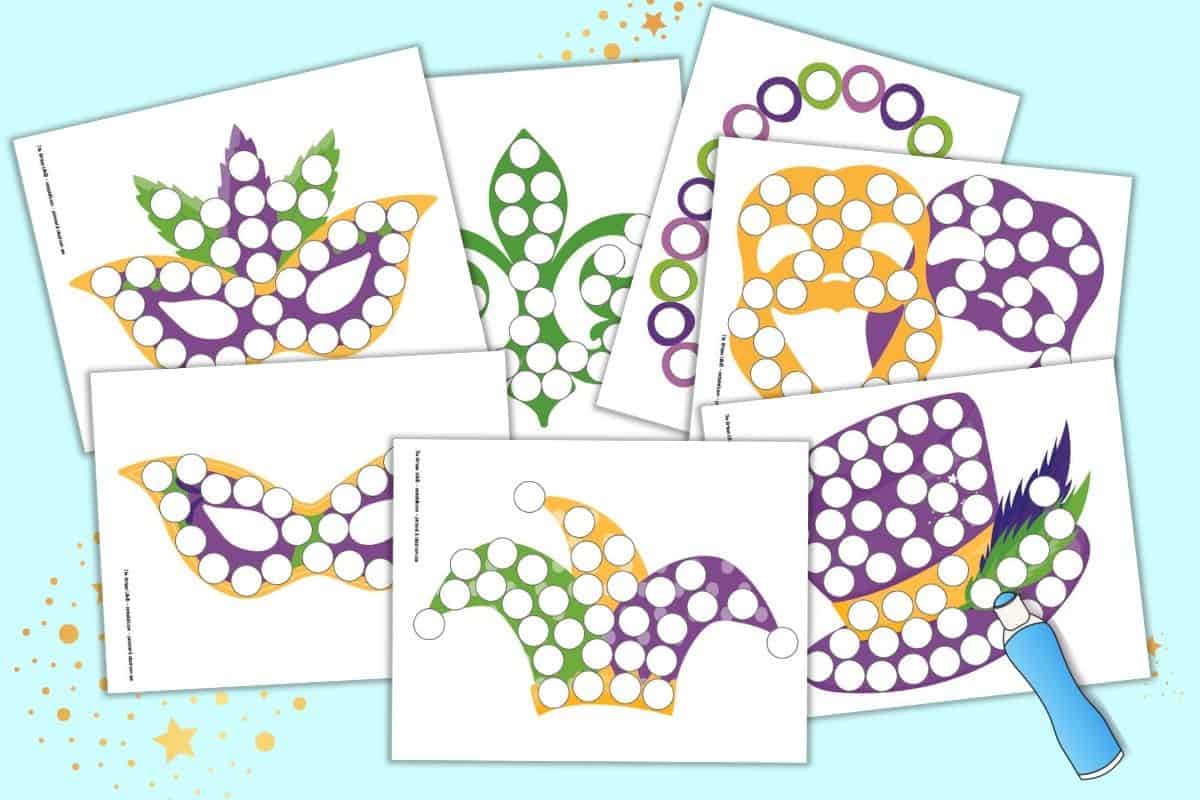 Free printable mardi gras dot marker coloring pages