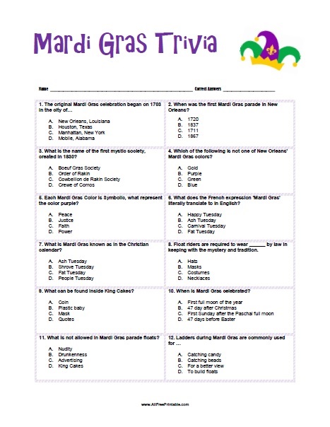 Mardi gras activities â free printable