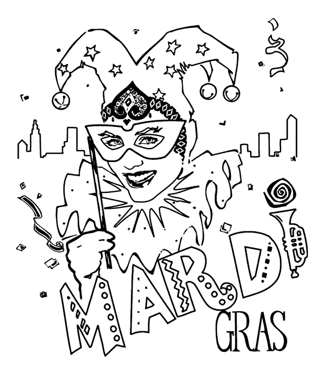 Mardi gras jester coloring page