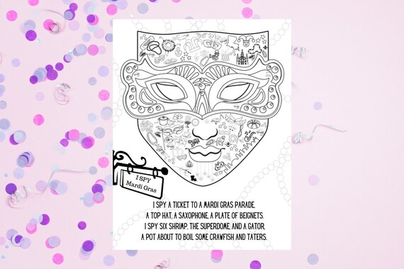 Mardi gras i spy mardi gras game mardi gras digital print mardi gras coloring page for kids cajun printable louisiana print