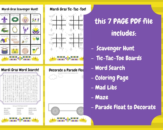 Printable mardi gras games mardi gras kids games mardi gras activity pack kids printable kids coloring pages mardi gras paper games