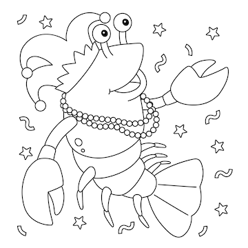 Premium vector mardi gras jester crawfish isolated coloring page