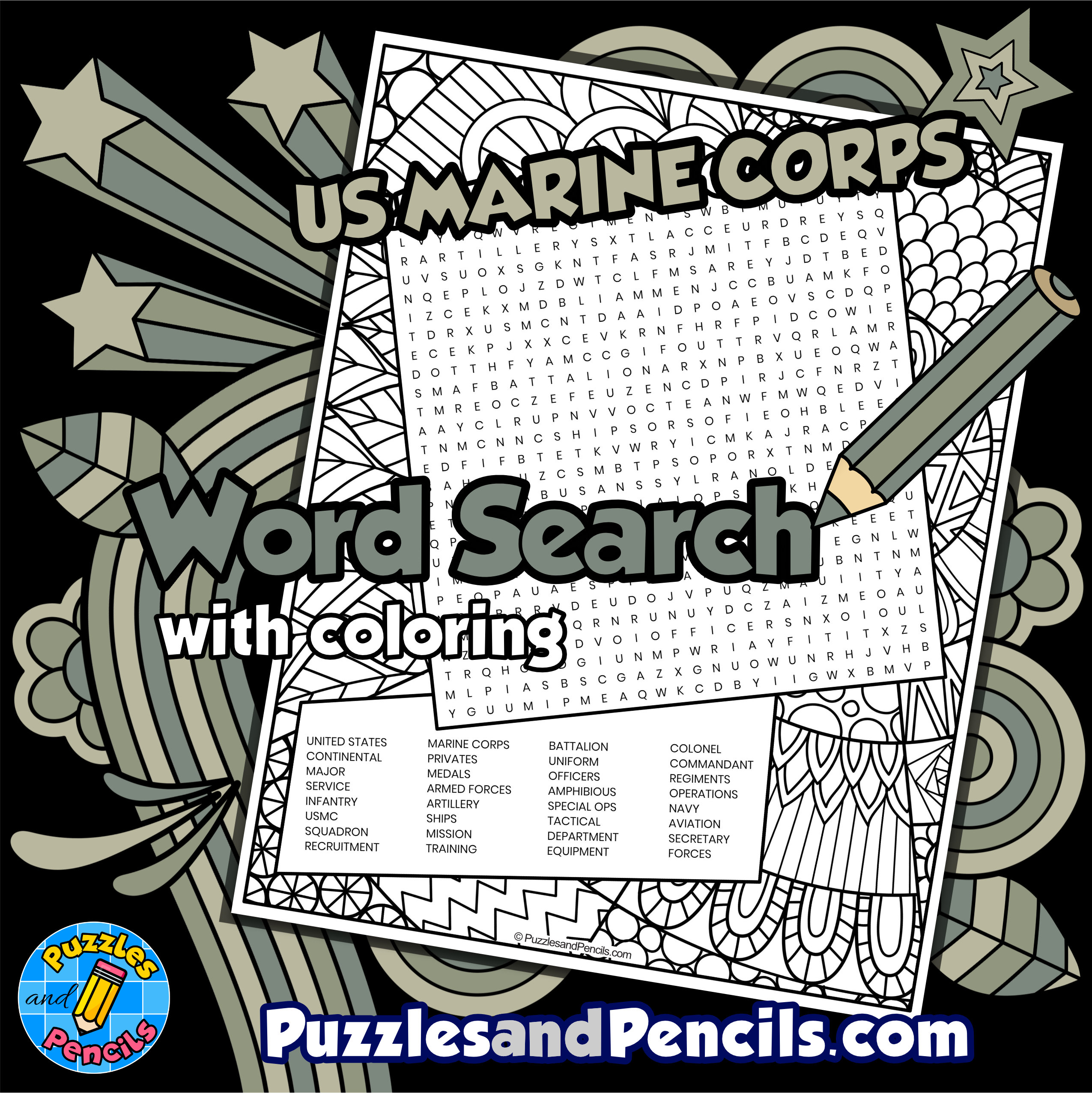 Us marine corps word search puzzle activity page with coloring made by teachers