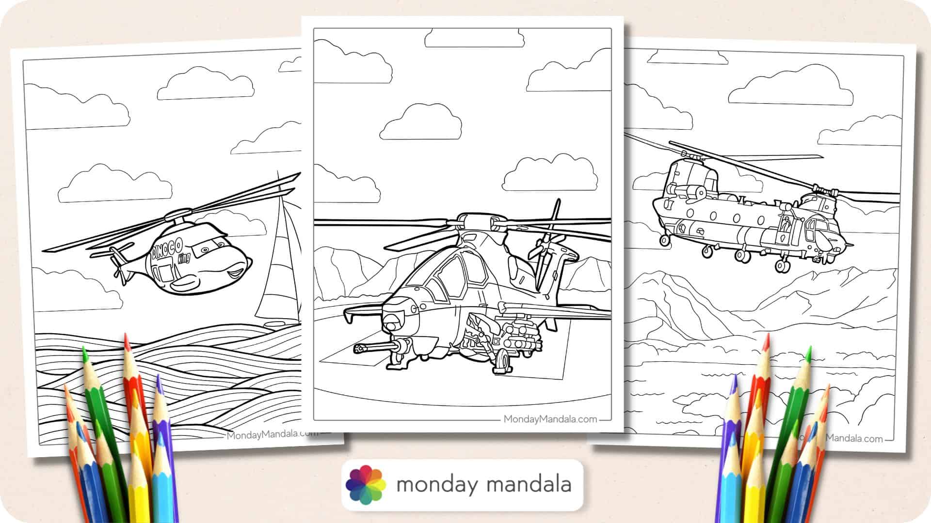 Helicopter coloring pages free pdf printables