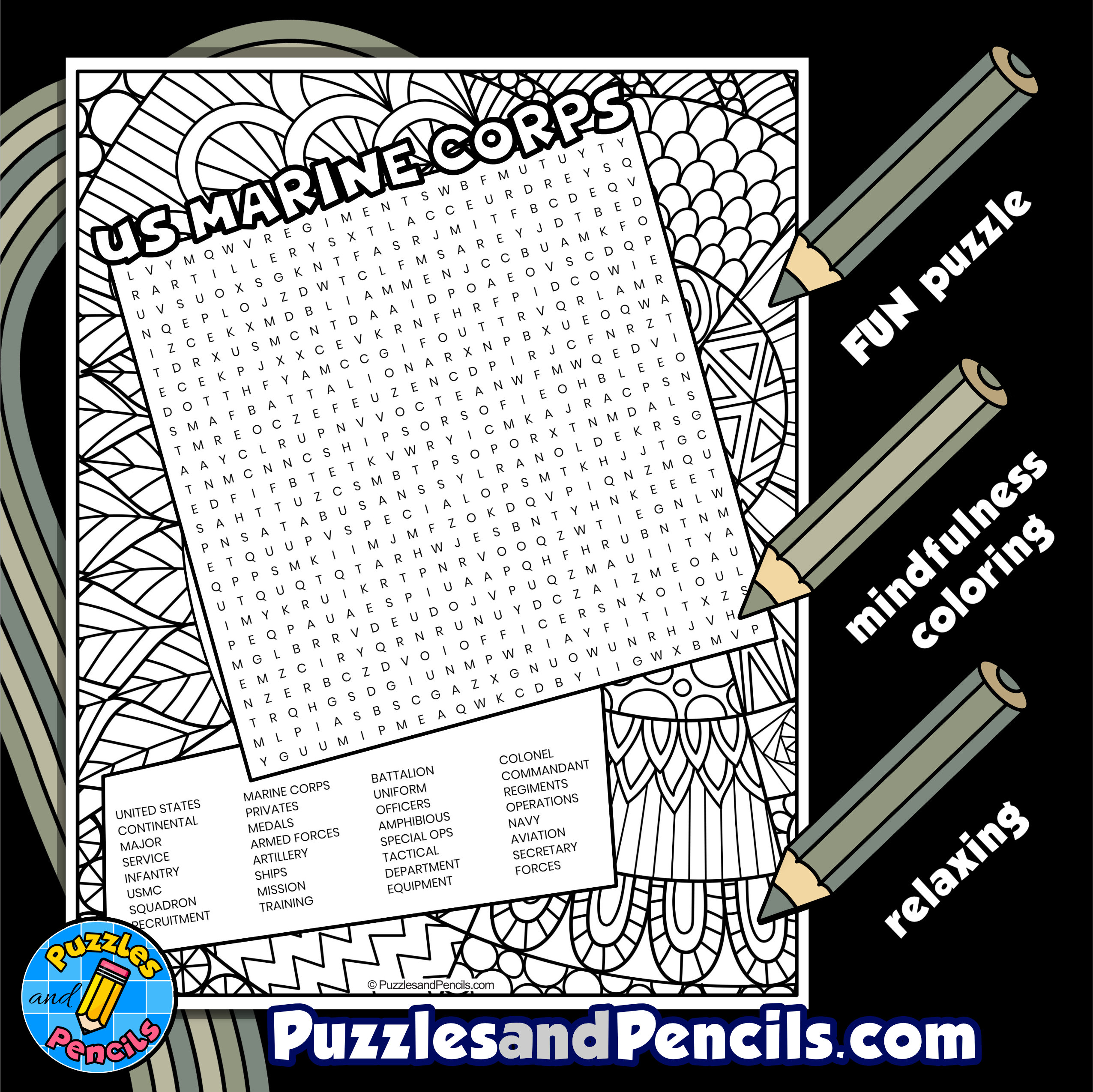 Us marine corps word search puzzle activity page with coloring made by teachers