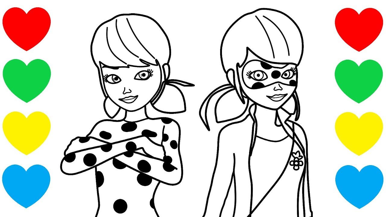 Miraculous ladybug and marinette coloring for kids cat noir miraculous ladybug coloring pages