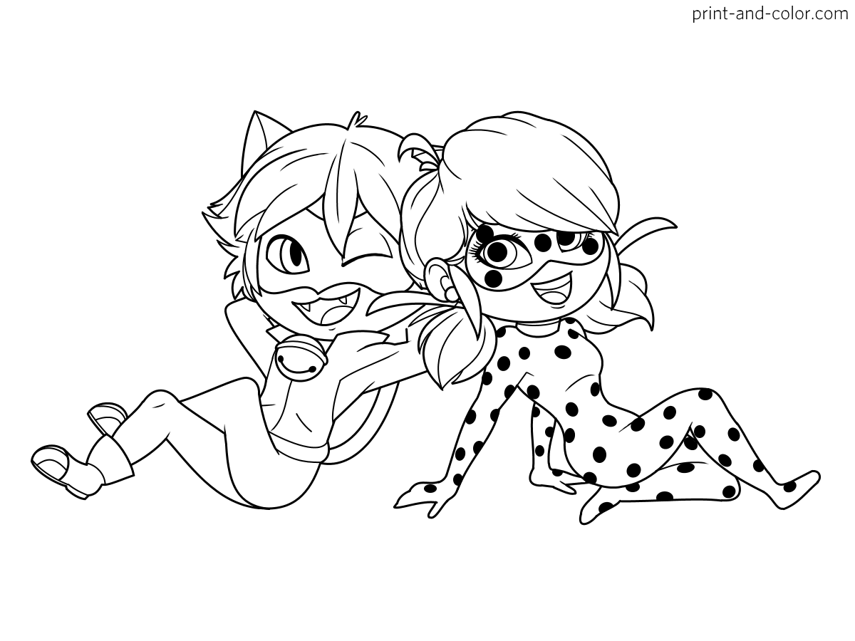 Miraculous tales of ladybug cat noir coloring pages print and color