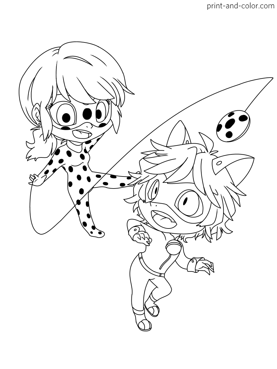 Miraculous tales of ladybug cat noir coloring pages print and color