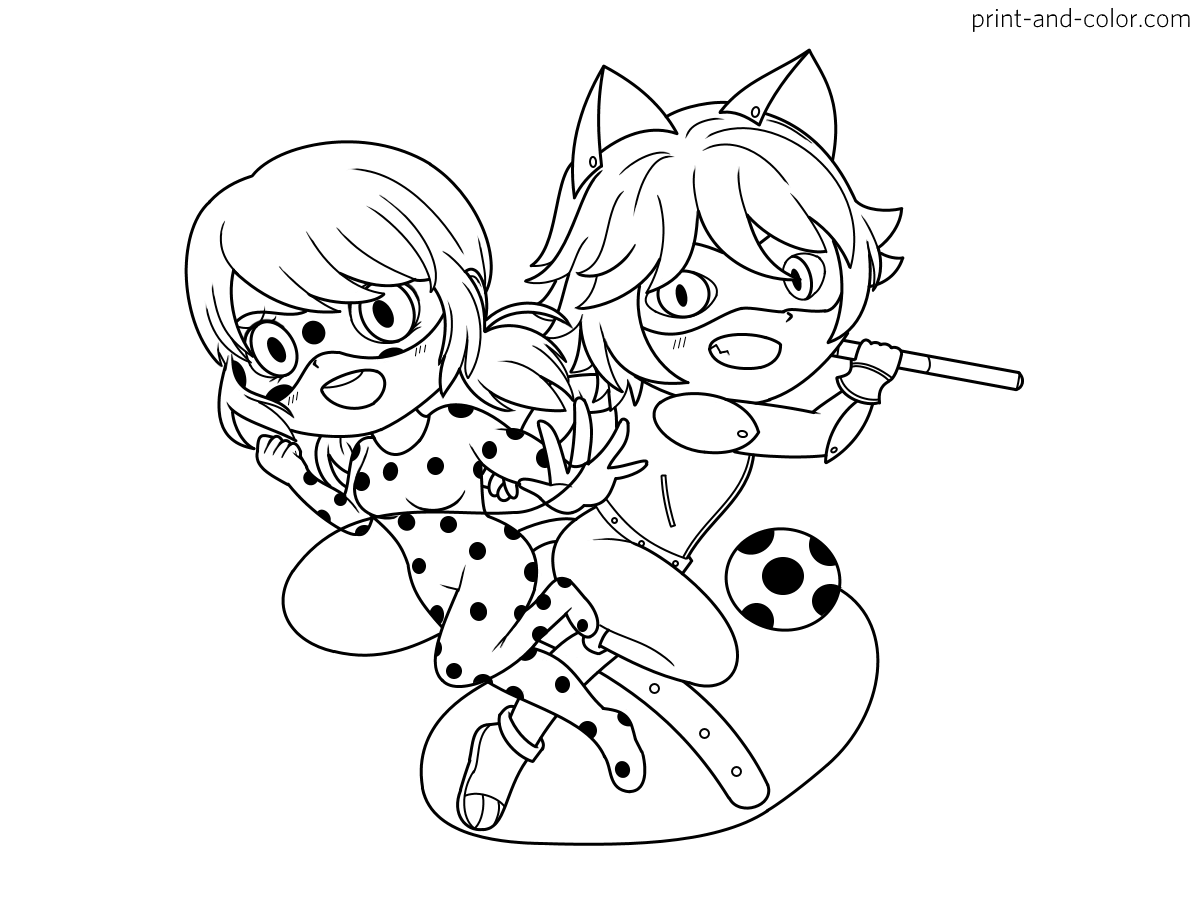 Miraculous tales of ladybug cat noir coloring pages print and color