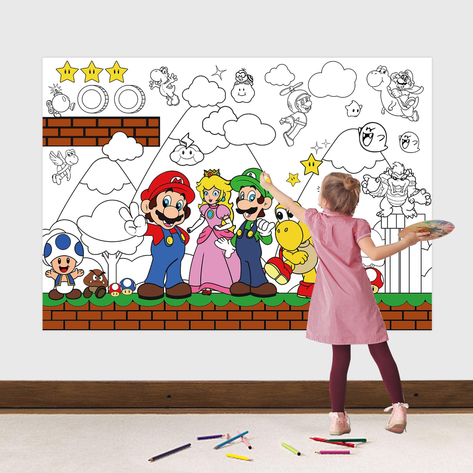 Yopenmoune mario party favors super bros coloring book giant coloring poster large coloring tablecloth huge table cover for mario party favors x inch toys games