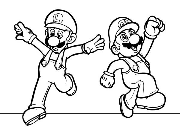 Mario and luigi dancing in mario brothers coloring page color luna