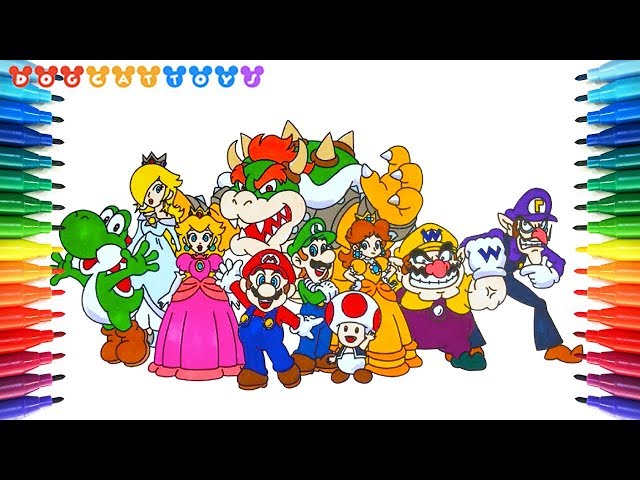 How to draw super mario characters drawing coloring pages videos for kids