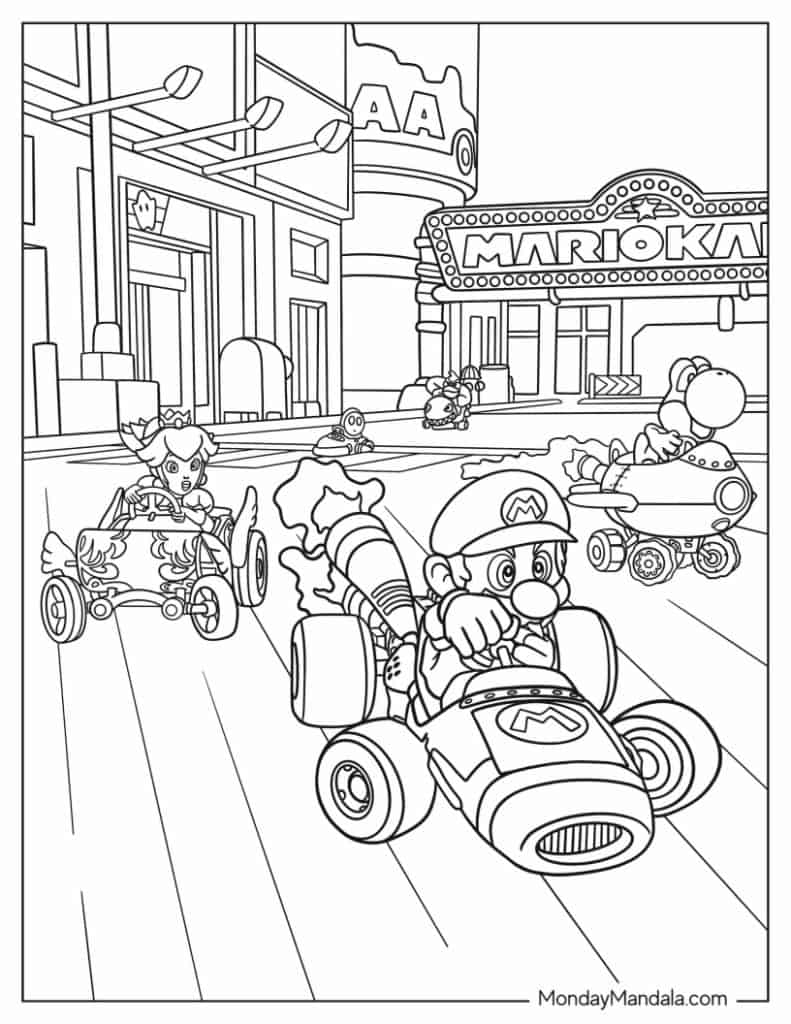 Mario kart coloring pages free pdf printables