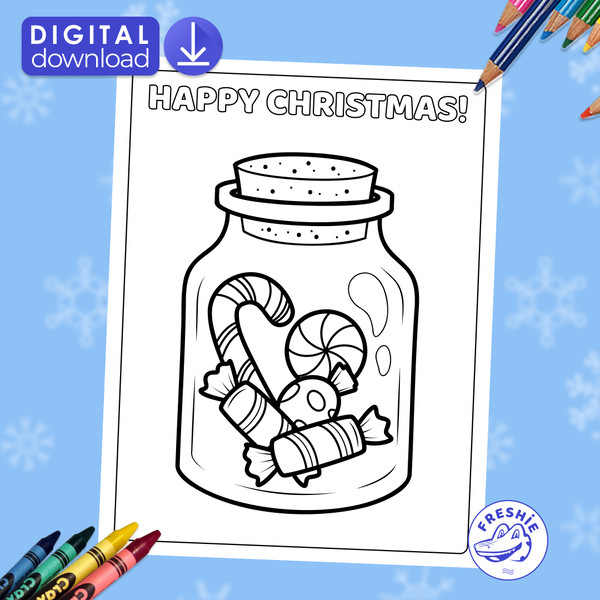 Jar of christmas candy colouring page christmas printable c