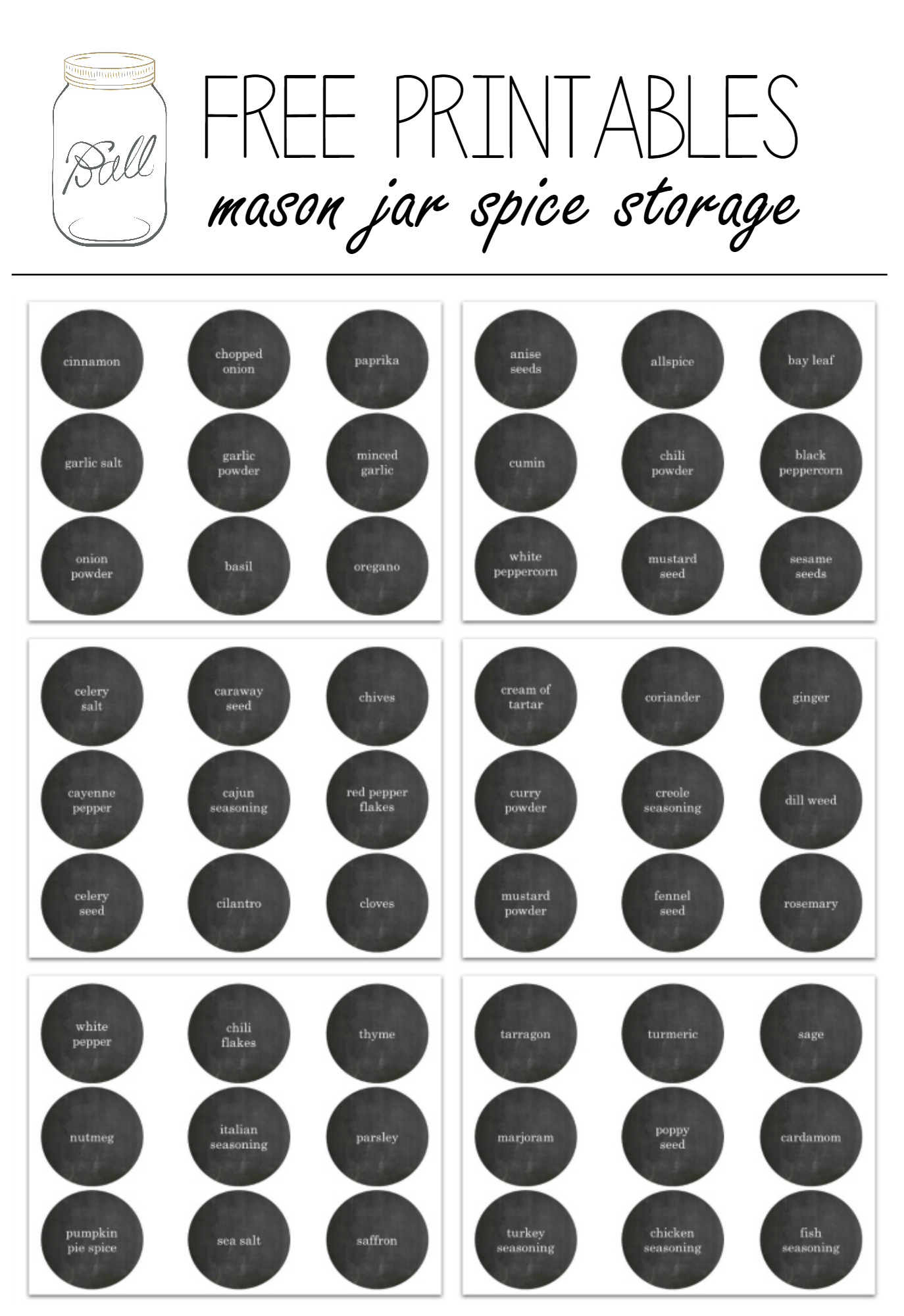 Free printable mason jar spice jar labels