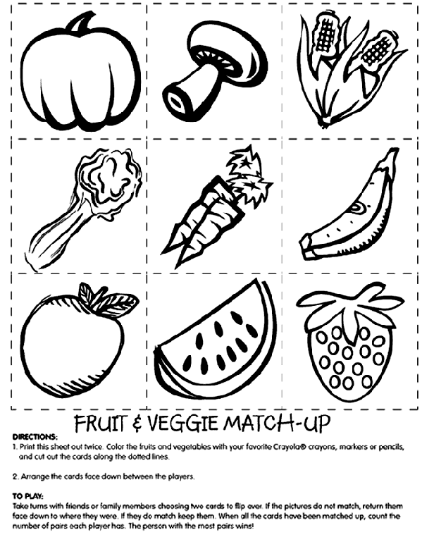 Fruit and veggie match coloring page