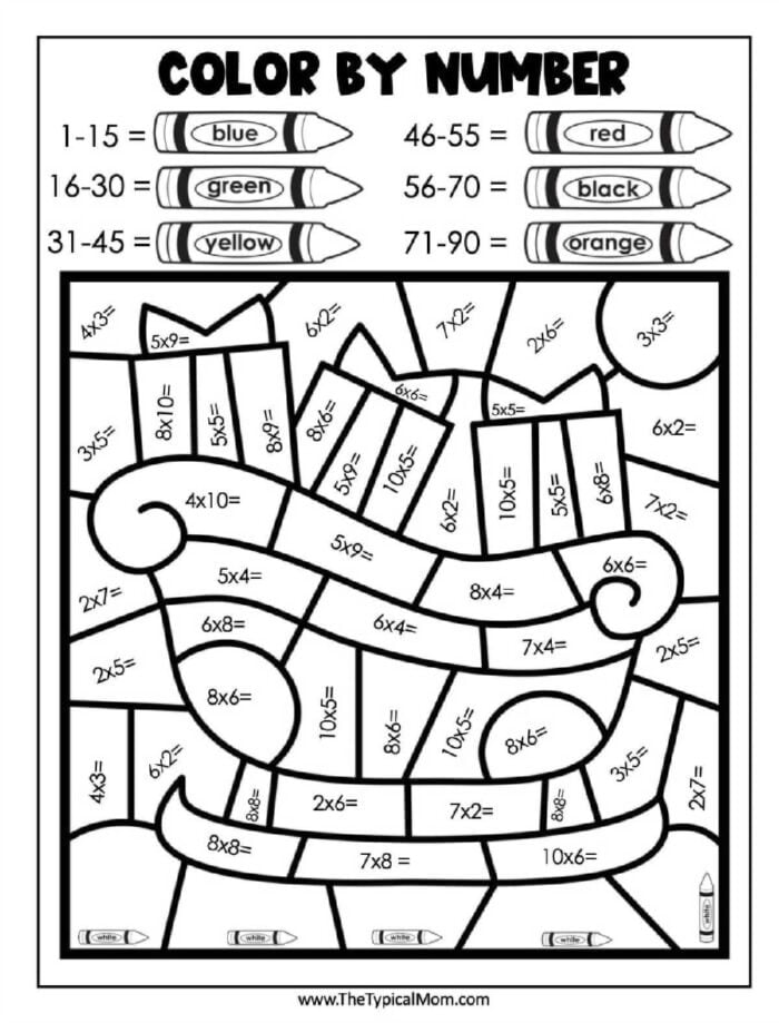 Free christmas color by number printables coloring pages