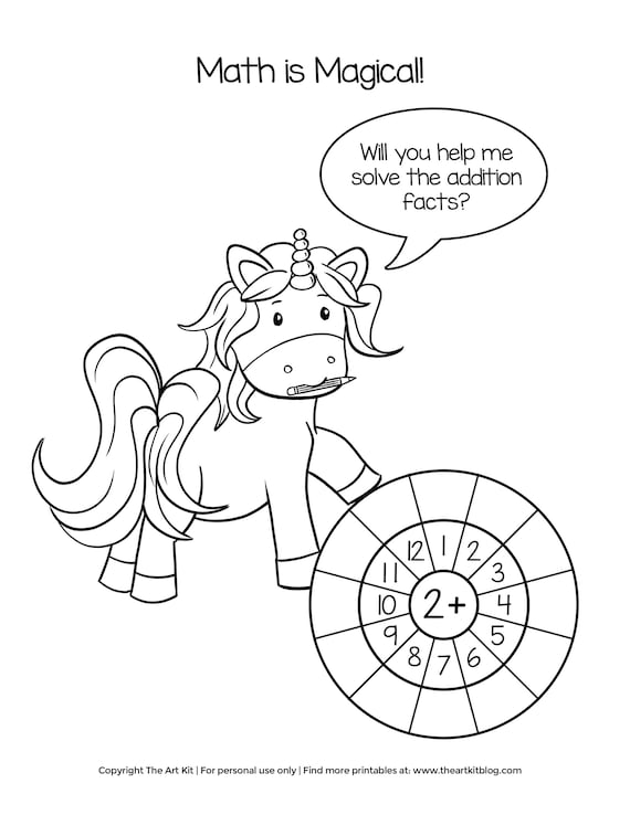 Unicorn addition activity worksheets coloring pages for facts