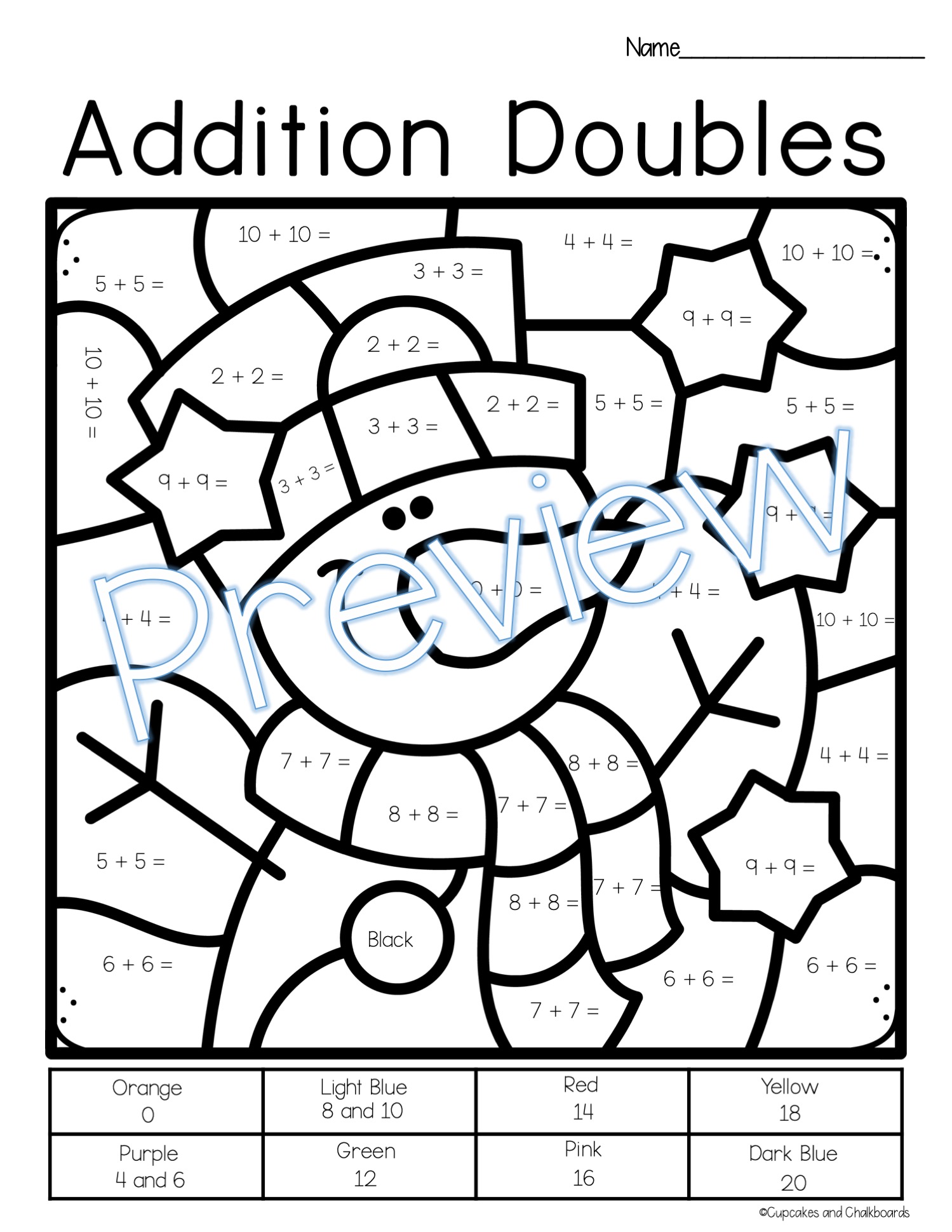 Doubles color by number math coloring pages made by teachers