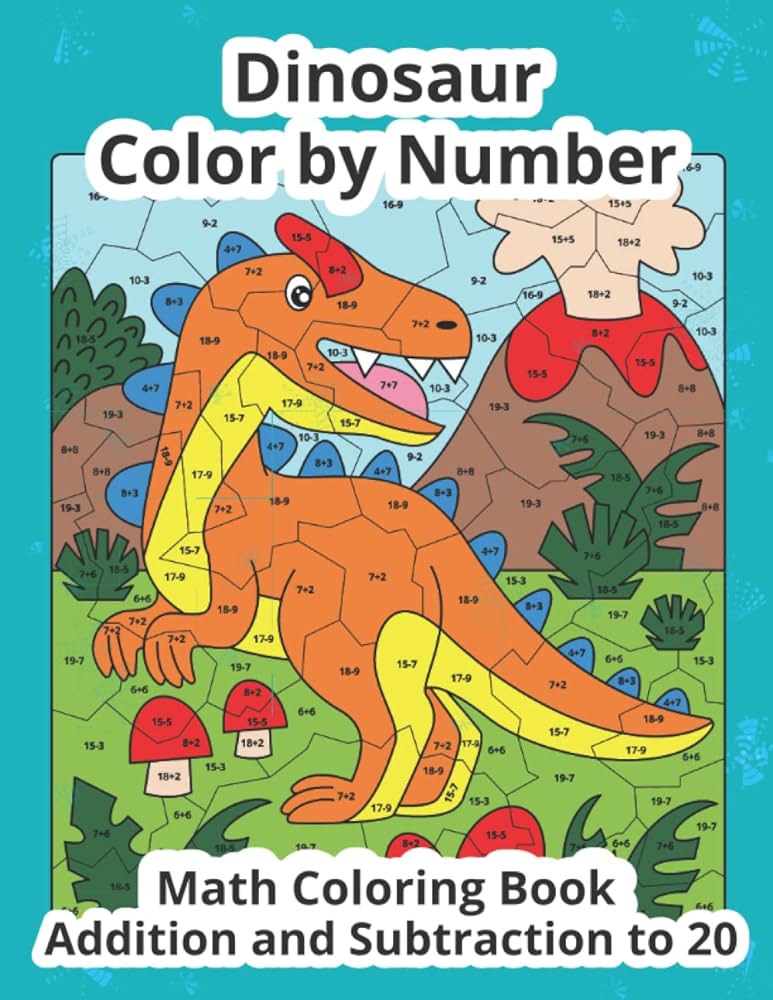 Dinosaur color by number addition and subtraction math coloring book meducolara books