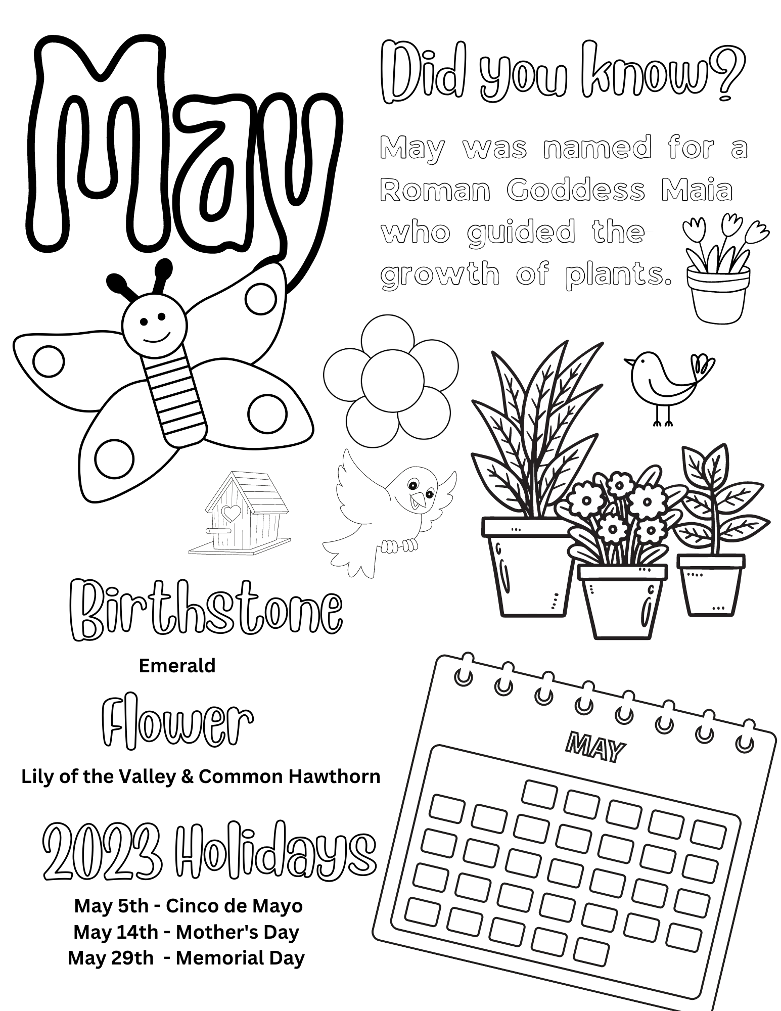 Free printable may coloring pages for kids and adults