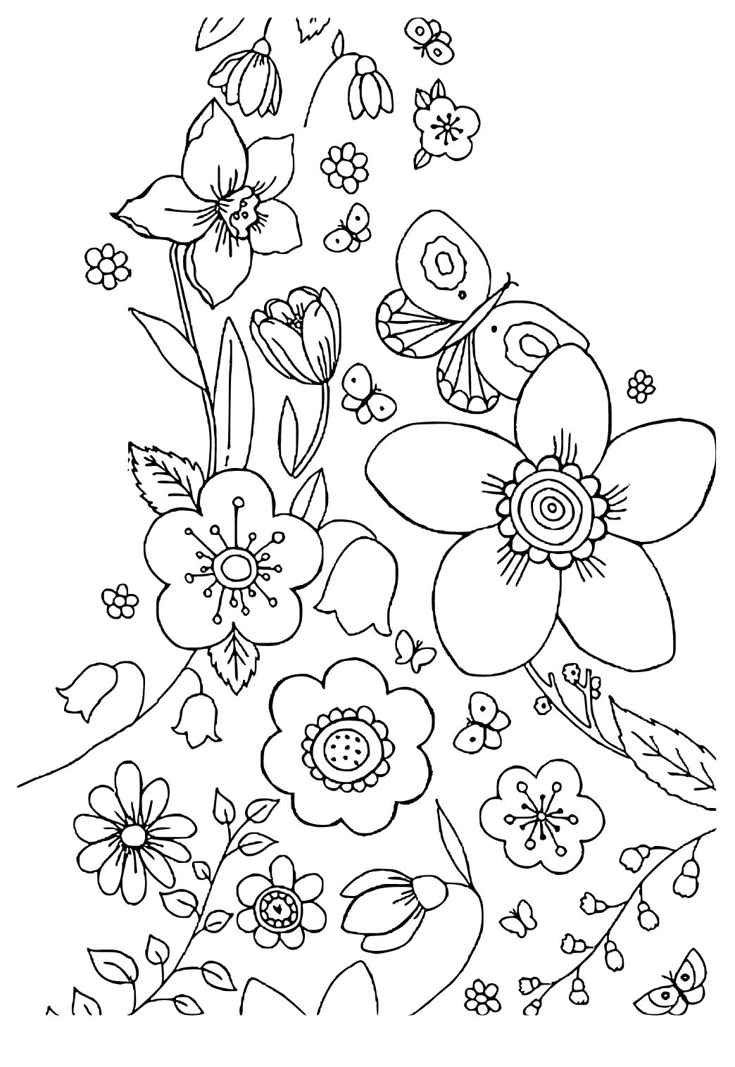 Free printable may flowers coloring page for adults and kids