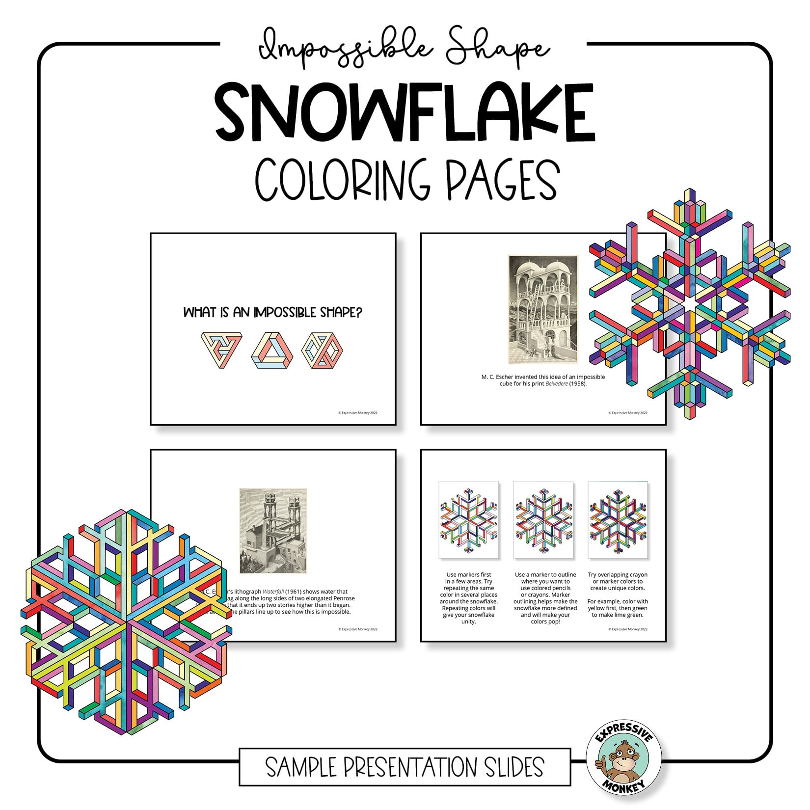 Op art snowflake coloring pages