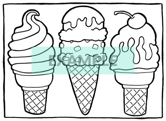 Printable ice cream coloring page cute kawaii food treat adult coloring kids coloring colouring instant download coloring