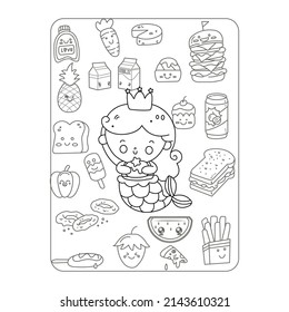 Printable food coloring page coloring page stockvektor royaltyfri