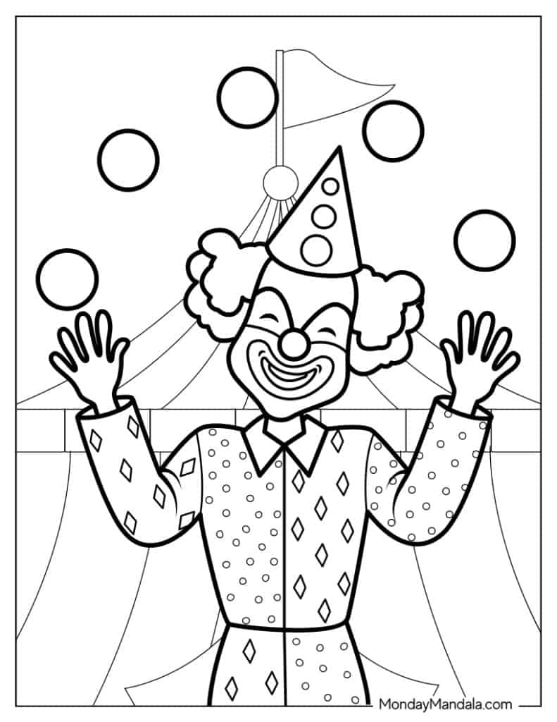 Clown coloring pages free pdf printables