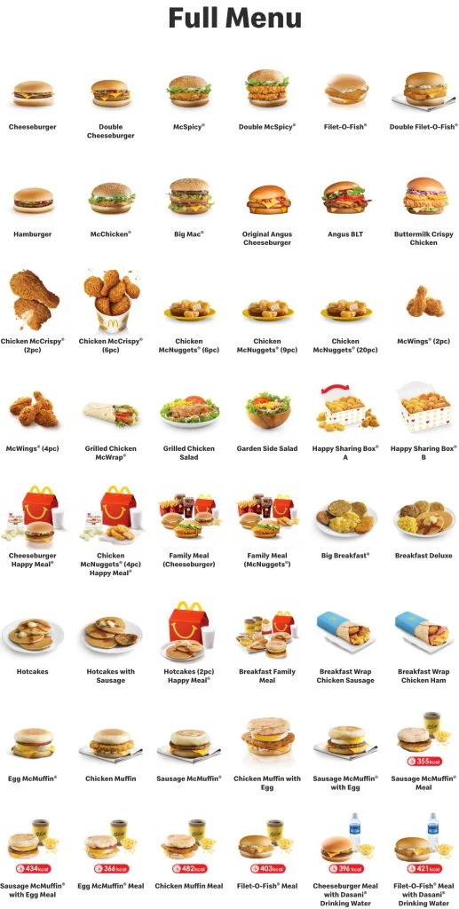 Mcdonalds singapore menu prices list updated