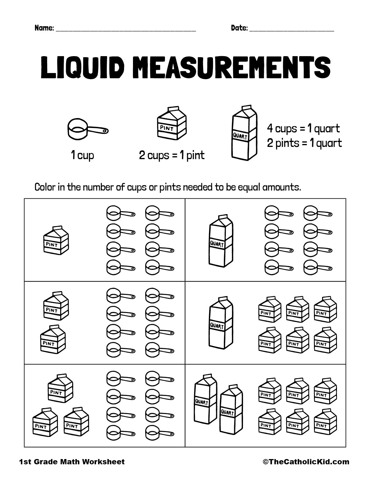 St grade worksheet measuring liquids