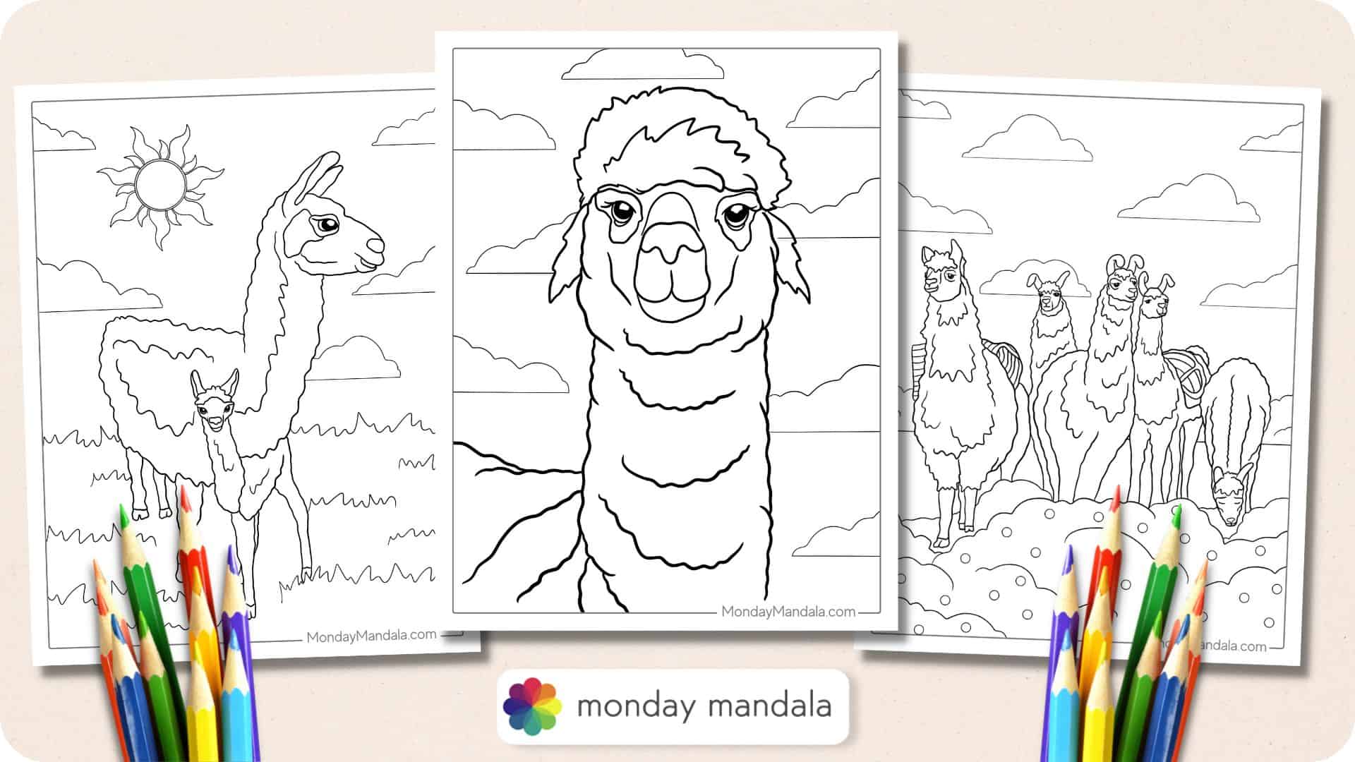 Llama coloring pages free pdf printables