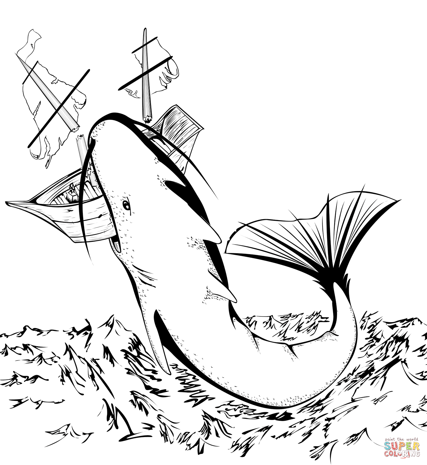 Megalodon shark attacks ship coloring page free printable coloring pages