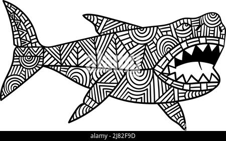 Shark animal coloring page for adults stock vector image art