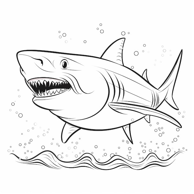 Premium ai image megalodon kid art cute cute coloring book kawaii line art