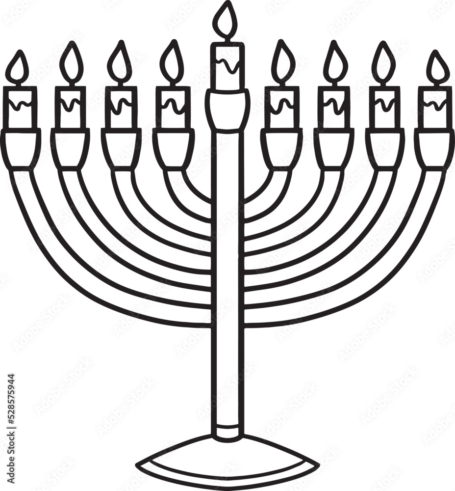 Hanukkah menorah isolated coloring page for kids vector