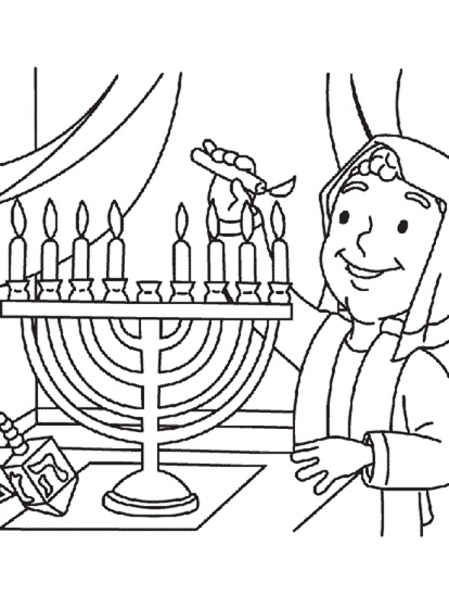 Lighting the menorah coloring page